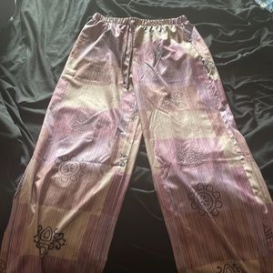 Fairy core patchwork print knot front wide leg pants